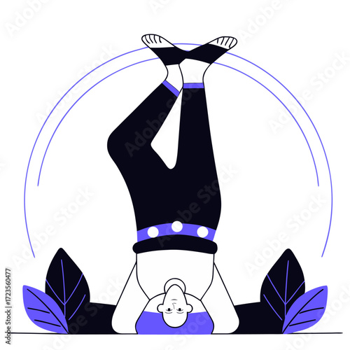  Young woman doing handstand flat illustration vector art illustration