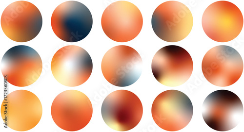 Gradient Vector Spheres Set – Rough Terracotta Orange, Yellow, Red, and Slate Abstract 3D Circle Elements for Backgrounds, Illustrations, UI, and Branding