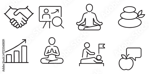 Business, Wellness, and Achievement Line Icons Set