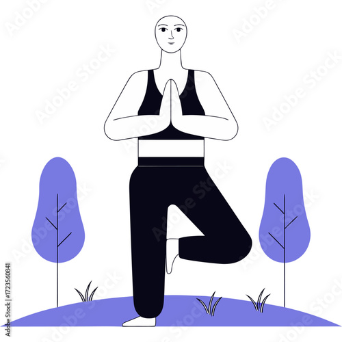  Beginner yoga tree pose illustration outdoors vector graphic illustration