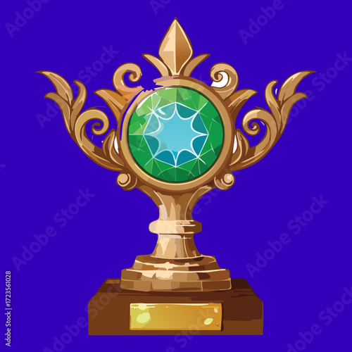 Golden trophy with a prominent green jewel, representing a prestigious award for a top champion