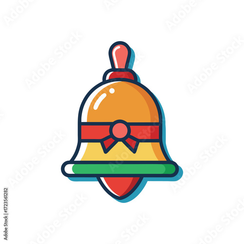 Christmas Bell Icon with Ribbon – Festive Holiday Vector Illustration