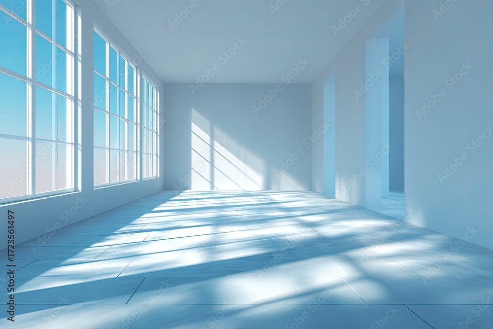 Obraz premium Empty sunlit room with large windows