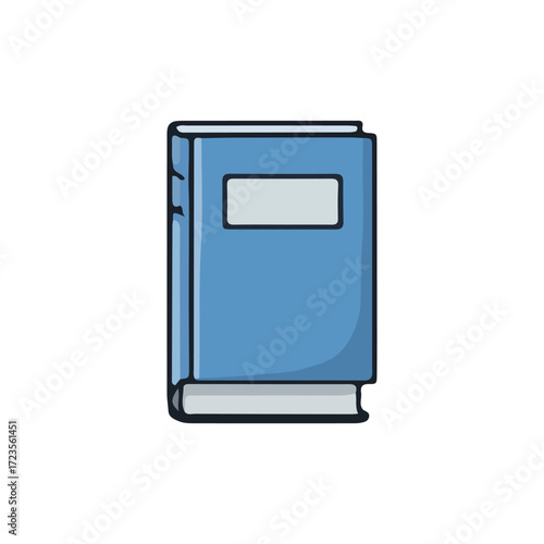 A simple illustration of a closed, blue hardcover book.