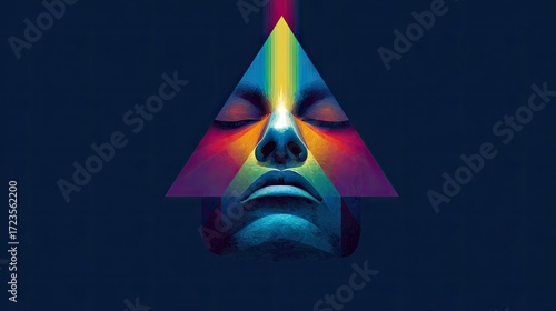 Abstract face with rainbow triangle design