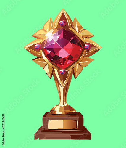 Elegant golden trophy with a large red jeweled star, a symbol of honor and top achievement