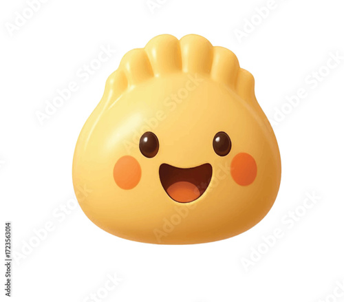 Cheerful dumpling character brings a playful touch to your designs, radiating happiness and culinary delight with its cute smile and rosy cheeks