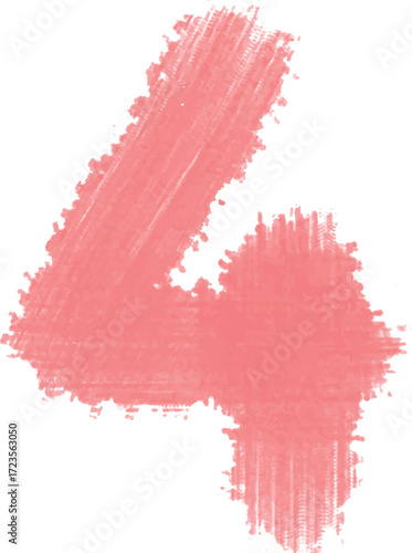 Bold red number four paint splash with artistic grunge brush texture, abstract ink style digit design for modern typography and creative artwork.