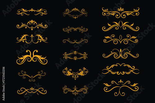 Elegant Golden Italian Calligraphic Ornaments for Luxurious Page Decoration