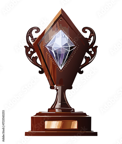 Bronze trophy with a stunning diamond, representing a top prize in an important competition