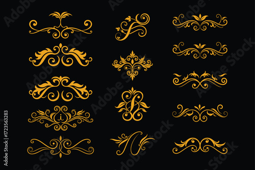 Elegant Golden Italian Calligraphic Ornaments for Luxurious Page Decoration