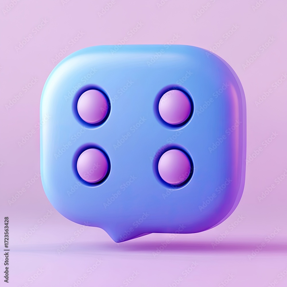 Fototapeta premium Light-blue, rounded speech bubble icon with four, light-purple embedded circles