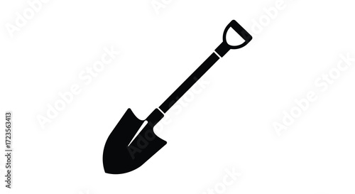 A simple black illustration of a garden shovel striking silhouette