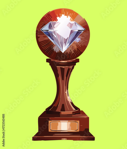 Bronze trophy with a shiny diamond, representing a prestigious award for a great accomplishment