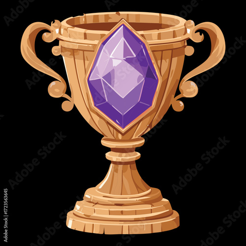 Golden and wooden trophy with a magnificent purple jewel, perfect for themes of excellence and championship