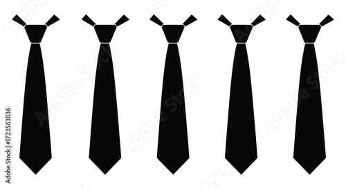 Five black ties hanging in a row a simple graphic silhouette