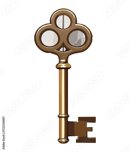 Rustic vintage bronze key with a simple handle, symbolizing old age and forgotten historical secrets