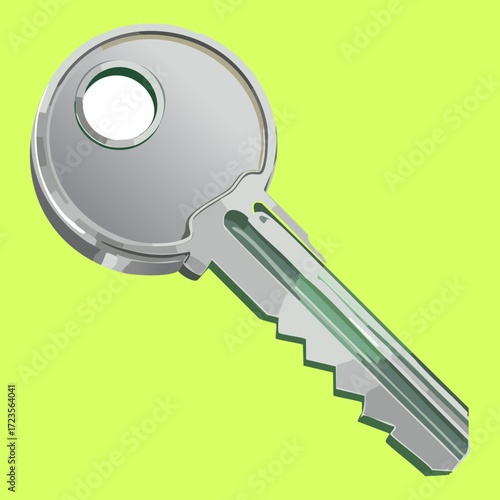 A clean and modern house key, for concepts of home, ownership, and residential security