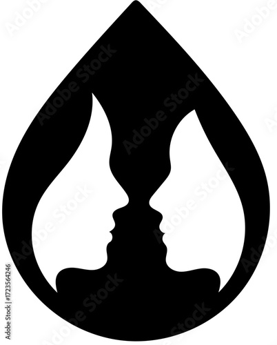 Stylish woman profile with black hair in a vector art silhouette icon