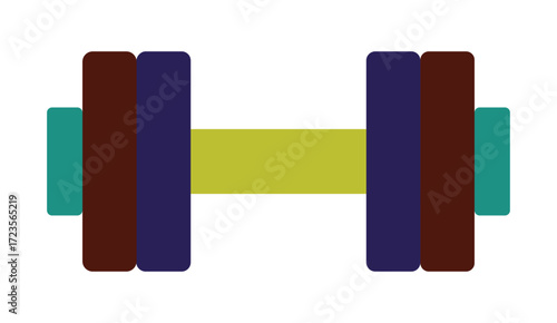 Colorful dumbbell icon for gym and fitness workouts. Simple flat illustration of weightlifting and strength training equipment.