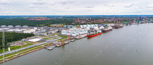 Aerial view of the freight port of Klaipeda on the coast of the Baltic Sea in Lithuania