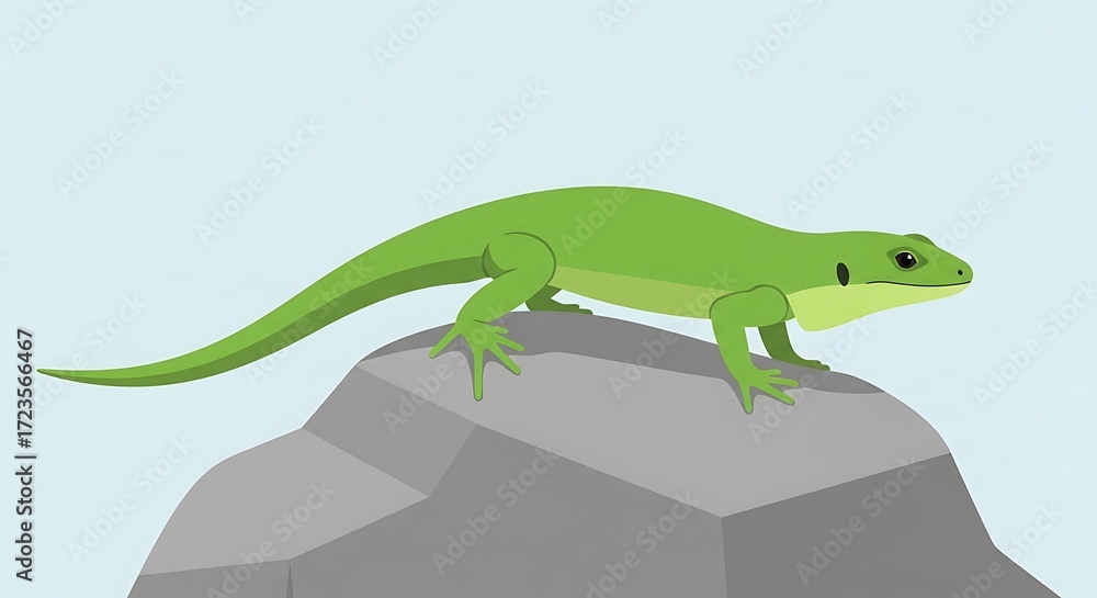 Fototapeta premium Green lizard on rock.