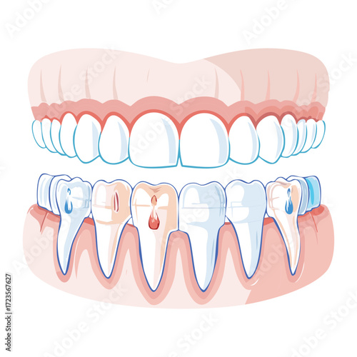 Orthodontic Treatment Diagram Showing Braces Applied to the Lower Teeth for Alignment Correction and Dental Health Improvement	