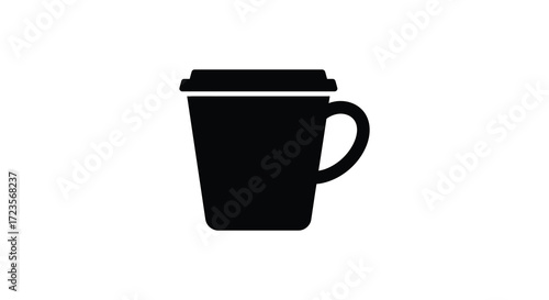 Simple black and white image of a travel mug with a lid silhouette