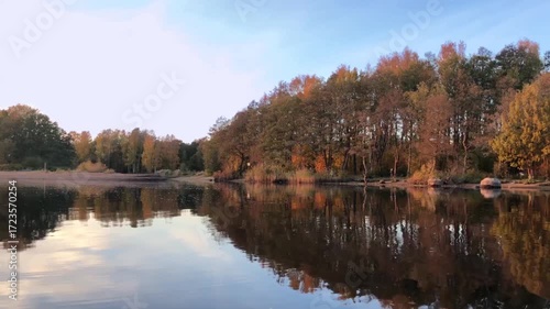 beautiful autumn river landscape, evening, golden hour