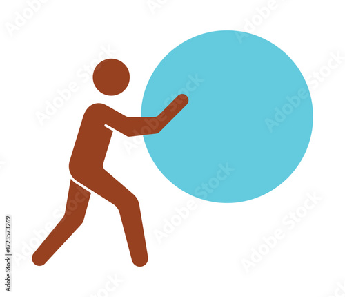 A person pushing a large sphere. An icon symbolizing hard work, perseverance, and overcoming a great challenge.