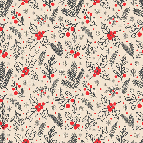 Festive Winter Foliage Seamless Holiday Pattern
