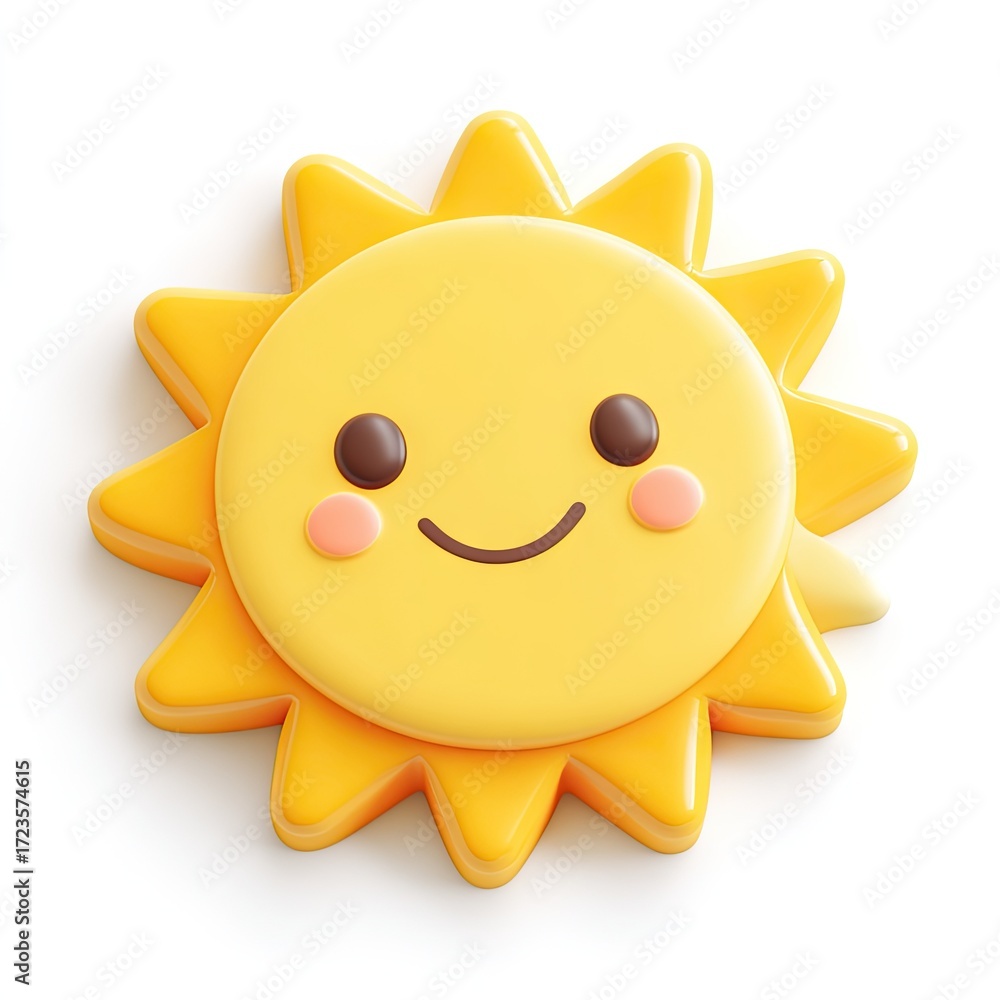 Fototapeta premium Cute, cartoon sun icon with a happy face