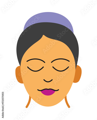 Woman's face with closed eyes icon. A symbol for spa, beauty treatments, relaxation, and meditation. Calm and peaceful expression.