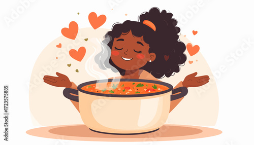 Adorable soup pot character with steam shaped