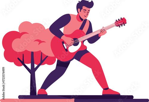 Energetic Musician Playing Guitar in a Modern Vector Illustration Music Concept