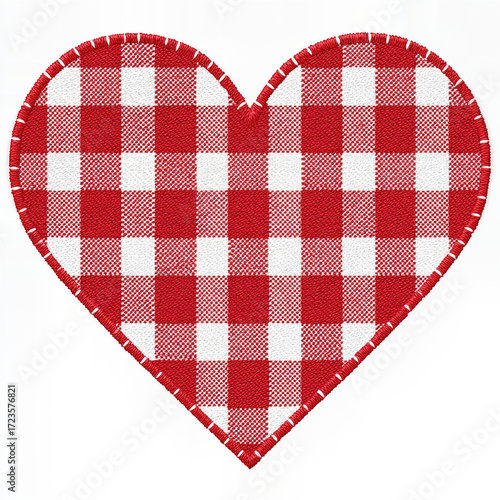 A charming heart-shaped fabric patch with a classic red and white gingham pattern, a rustic and sweet symbol of country love, picnics, and homespun warmth.
