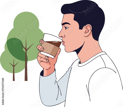 Man Enjoying Coffee Outdoors Morning Ritual in the Park Illustration