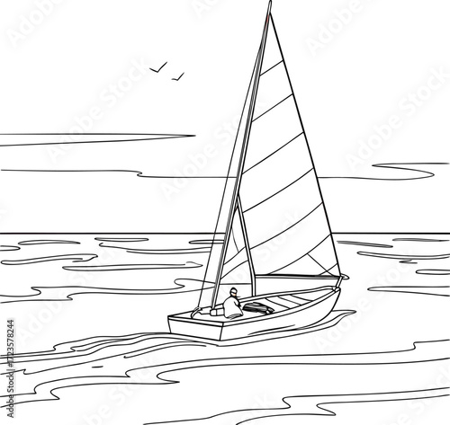 Summer sport sailing a sailboat on the blue ocean water under a sunny sky