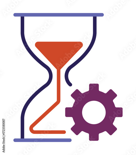 Time management and productivity icon with an hourglass and a gear. A symbol for project deadlines, efficiency, and workflow.