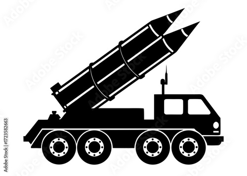 Ballistic missile launcher vector silhouette on white background