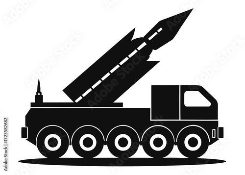 Ballistic missile launcher vector silhouette on white background