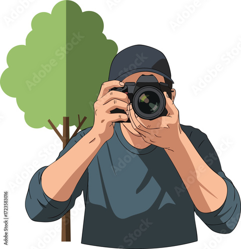 Photographer Captures Nature s Beauty Artistic Illustration of a Man with a Camera in a Park