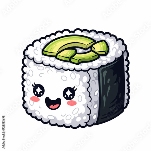 Adorable Avocado Sushi Roll with Sparkling Eyes and Rosy Cheeks.