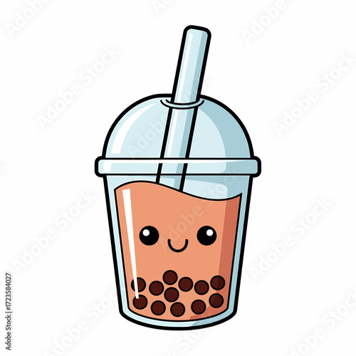 Cartoon Boba Tea with Smiling Face and Tapioca Pearls.
