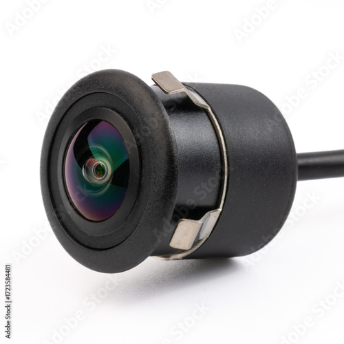 car front and rear view video camera on white background