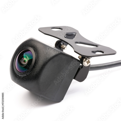 car front and rear view video camera on white background