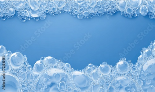 Light blue soapy bubbles form a frame around a blank center