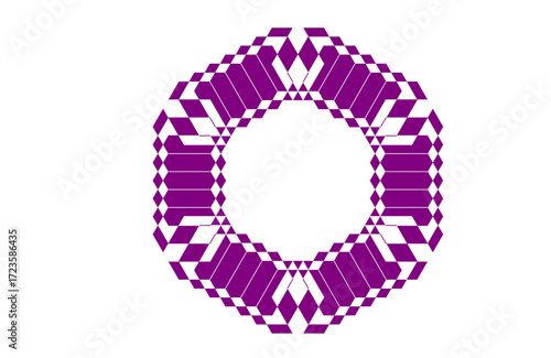 Abstract purple mandala with elongated hexagon and diamond symmetry, sacred geometry optical illusion pattern, decorative concentric artwork for meditation, yoga, modern boho and wall art