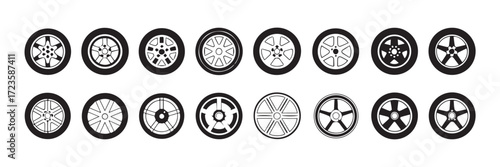 car wheel rim designs tire tread and spoke details vector art for automotive styling projects