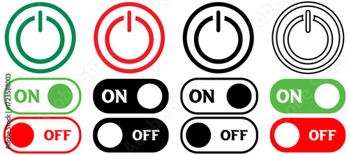 Set of power On and Off switch icon collection. Toggle switch symbol. Vector Illustration